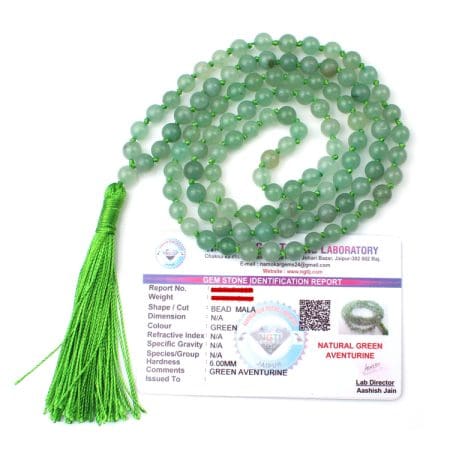 Green Aventurine Crystal Mala With Certificate - Remedywala