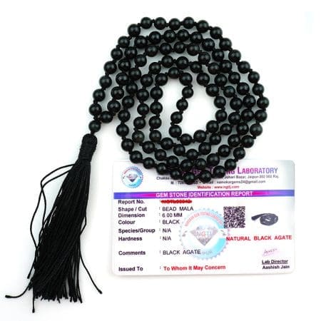 Black Agate Mala With Certificate 6mm Beads Japa Mala
