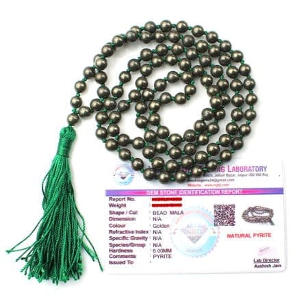 Golden Pyrite Crystal Mala With Certificate - Remedywala
