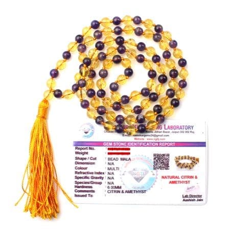 Citrine & Amethyst Crystal Mala With Certificate - Remedywala
