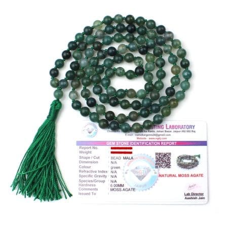 Moss Agate Crystal Mala With Certificate - Remedywala