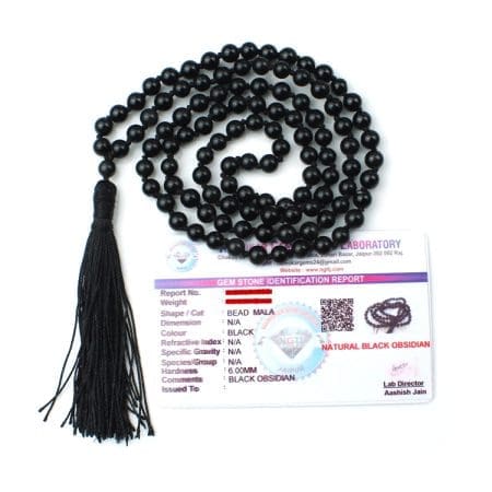 Black Obsidian Crystal Mala With Certificate - Remedywala