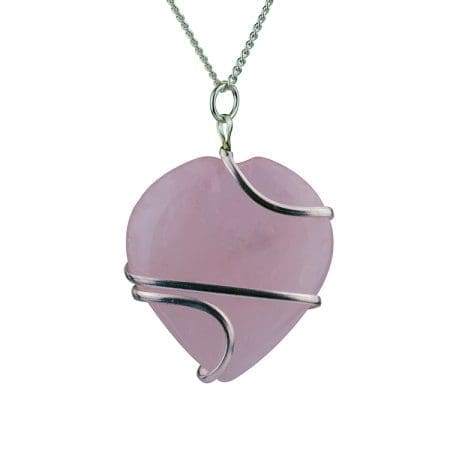 Rose Quartz Heart Shaped Wire Wrapped Pendant