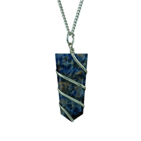 Sodalite Flat Stone Wire Wrapped Pendant