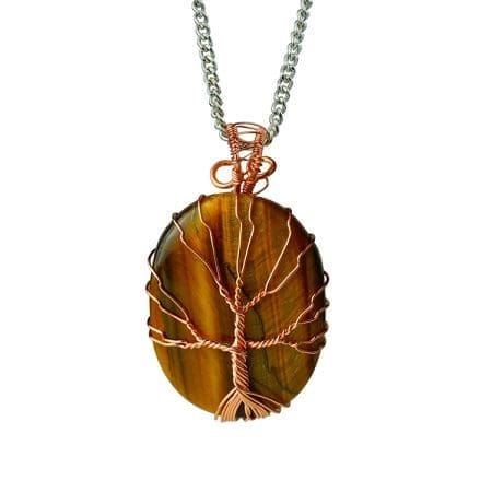 Tiger Eye Tree Wrapped Oval Shaped Pendant