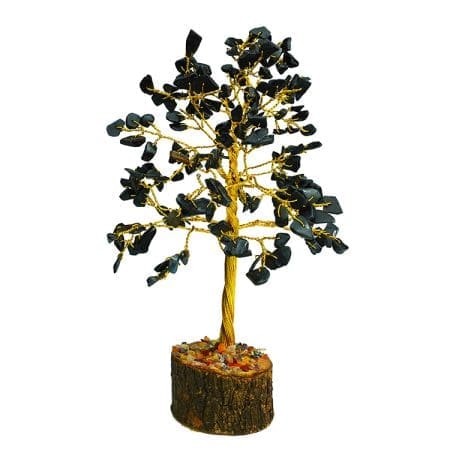 Black Agate Tree 200 Beads Golden Wire