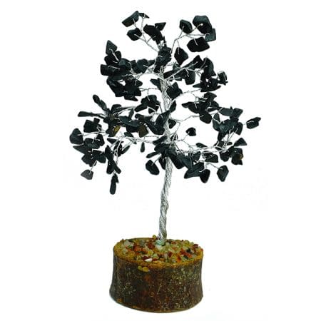 Black Agate Tree 200 Beads Silver Wire