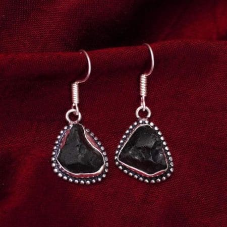 Black Tourmaline Raw Stone Earrings